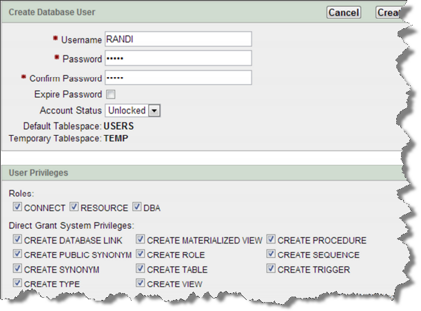 Account expired. Sample Oracle database username password.