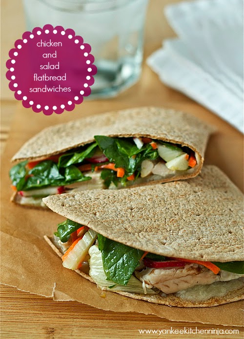 chicken and salad flatbread sandwiches, a fresh and healthy lunch or easy weeknight dinner