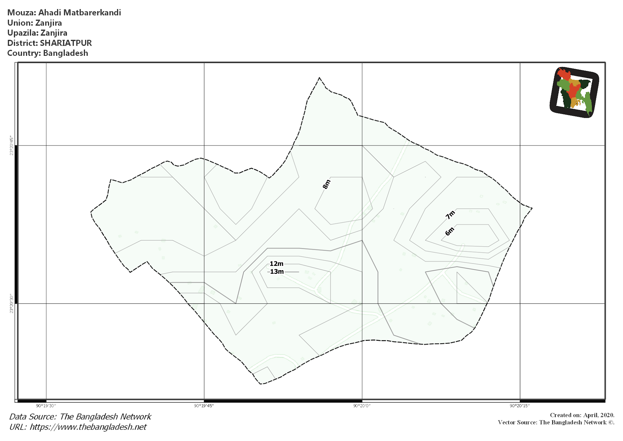Map of Ahadi Matbarerkandi Mouza of Zanjira Upazila, SHARIATPUR, Bangladesh.