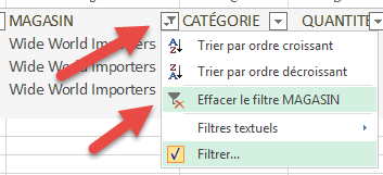 Supprimer filtre - Excel Online
