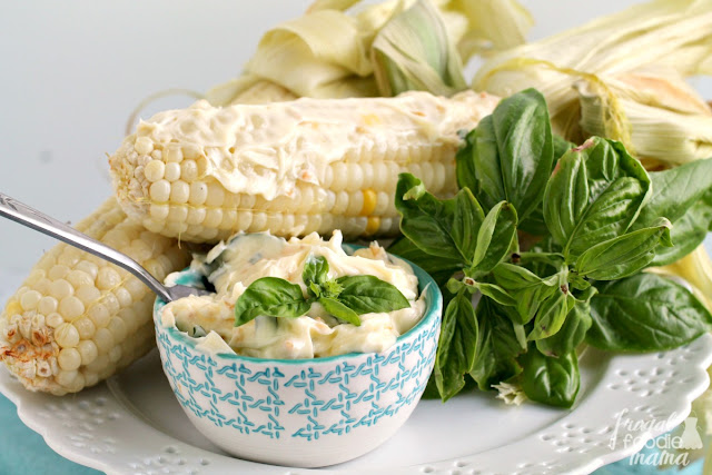 Fresh basil & sauteed garlic give this creamy butter a rich flavor that is perfect for spreading on sweet summer corn or your favorite crusty bread.