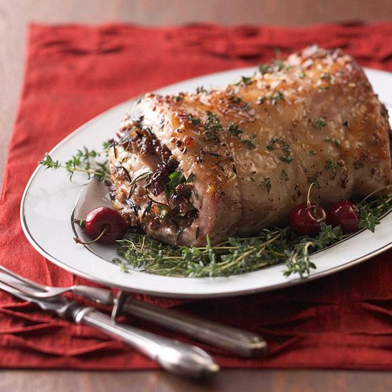 Christmas dinner idea - Pork with Cherry and Wild Rice Stuffing with recipe link