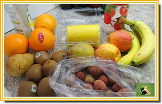 Vie quotidienne de FLaure : Salade sucrée hivernale : ananas, litchi, kiwi, banane, orange, pomme, poire