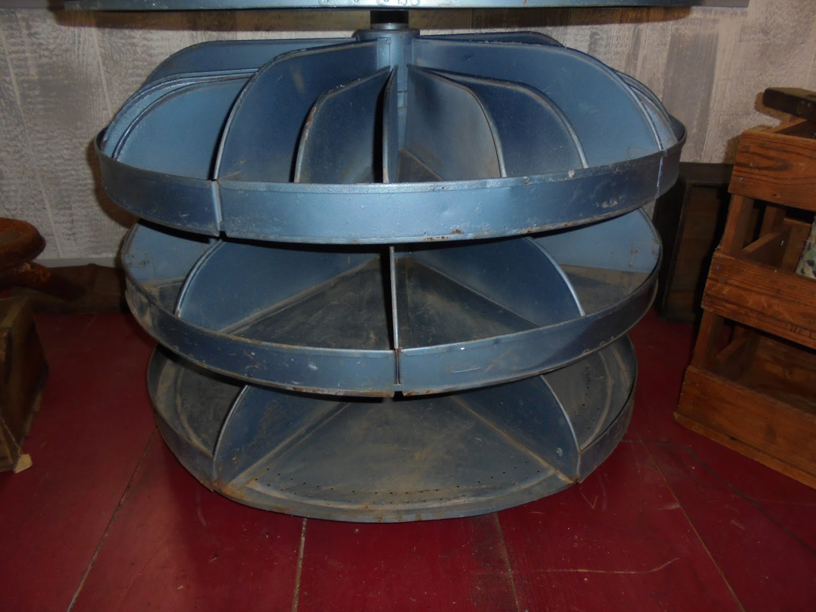 Log Cabin Antiques & Gifts Metal rotating hardware bins display stand