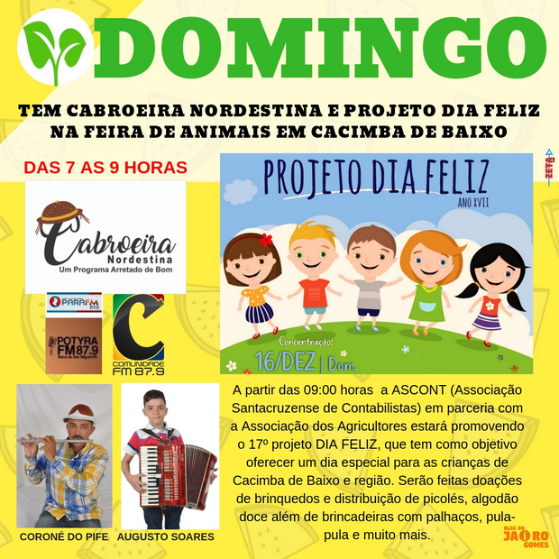 Neste domingo tem forró e Projeto voltado para as crianças na Feira de Cacimba de Baixo