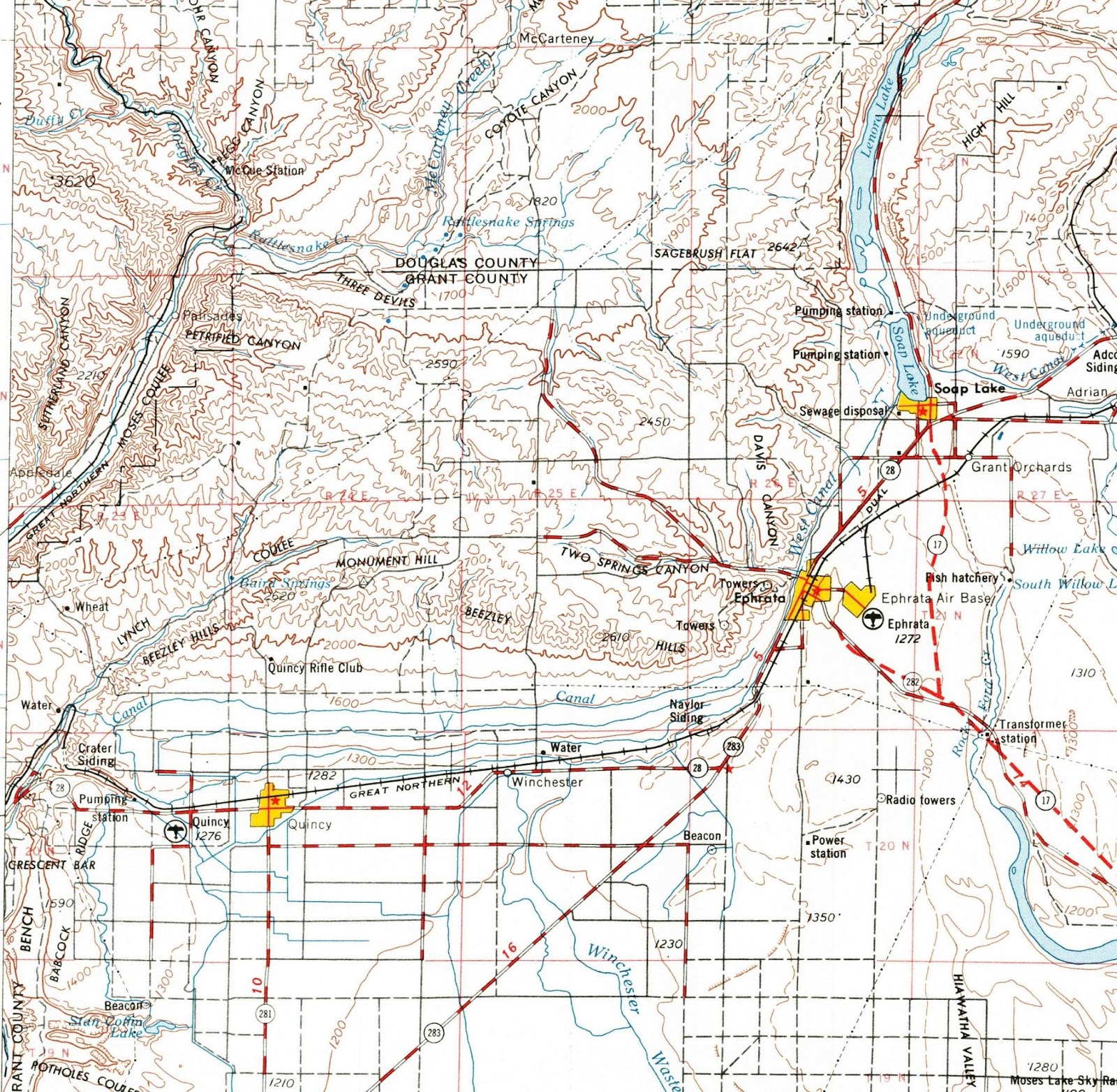 Big Bend Railroad History 1953 USGS Ritzville Map