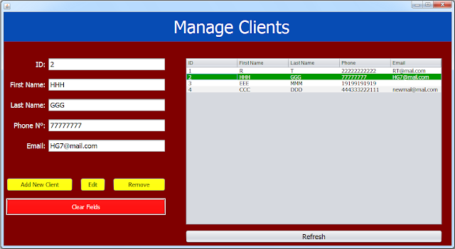 java hotel management system - manage clients form