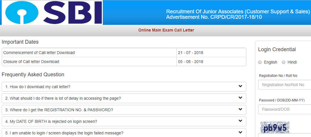 SBI Clerk 2018 Mains Admit Card Download SBI Clerk 2018 Admit Card Download