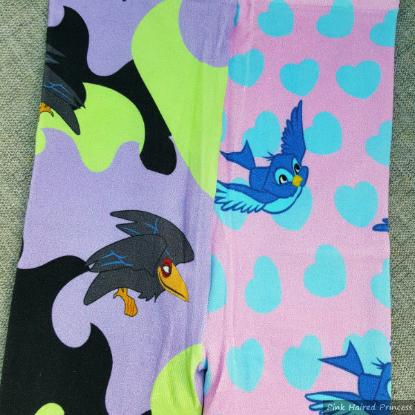 Irregular Choice Disney Sleeping Beauty Tights raven and blue bird print on tights flatlay
