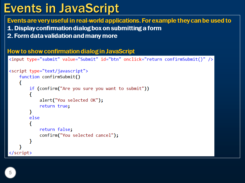 Sql server, .net and c# video tutorial: Events in JavaScript