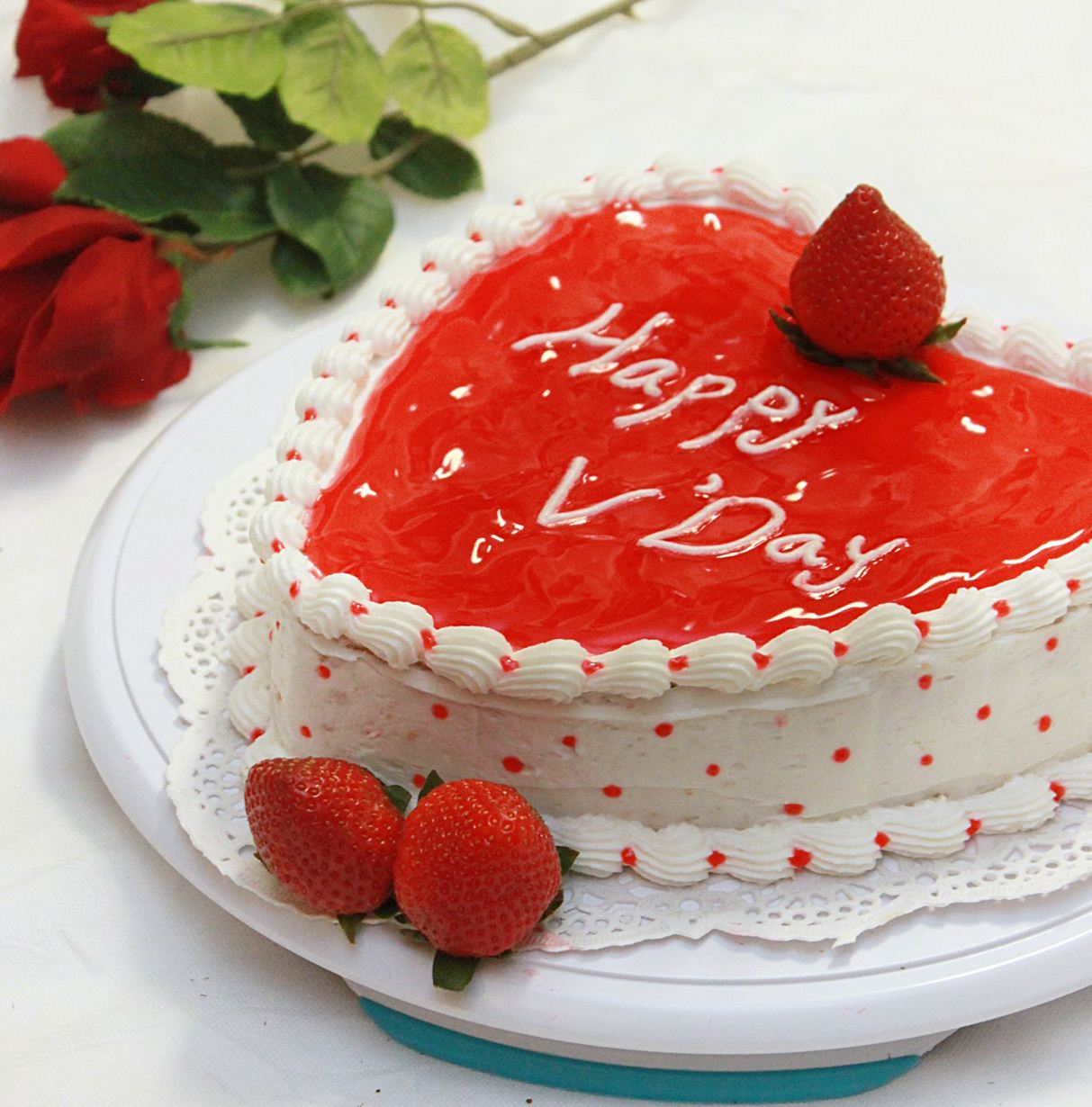 Valentines Day Heart Cake Strawberry Glaze Cake Sponge Cake With