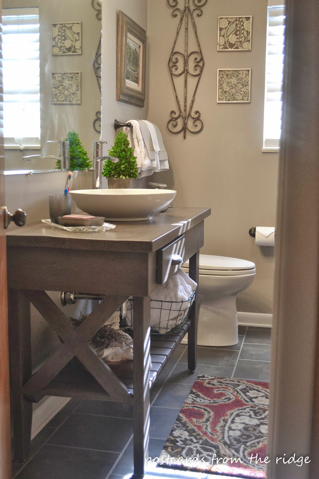 Benjamin Moore Plymouth Rock Aka Valley Forge Tan Postcards From Benjamin Moore Plymouth Rock Painted Bathroom Plymouthrock Valleyforgetan Darktilefloors Vesselsink