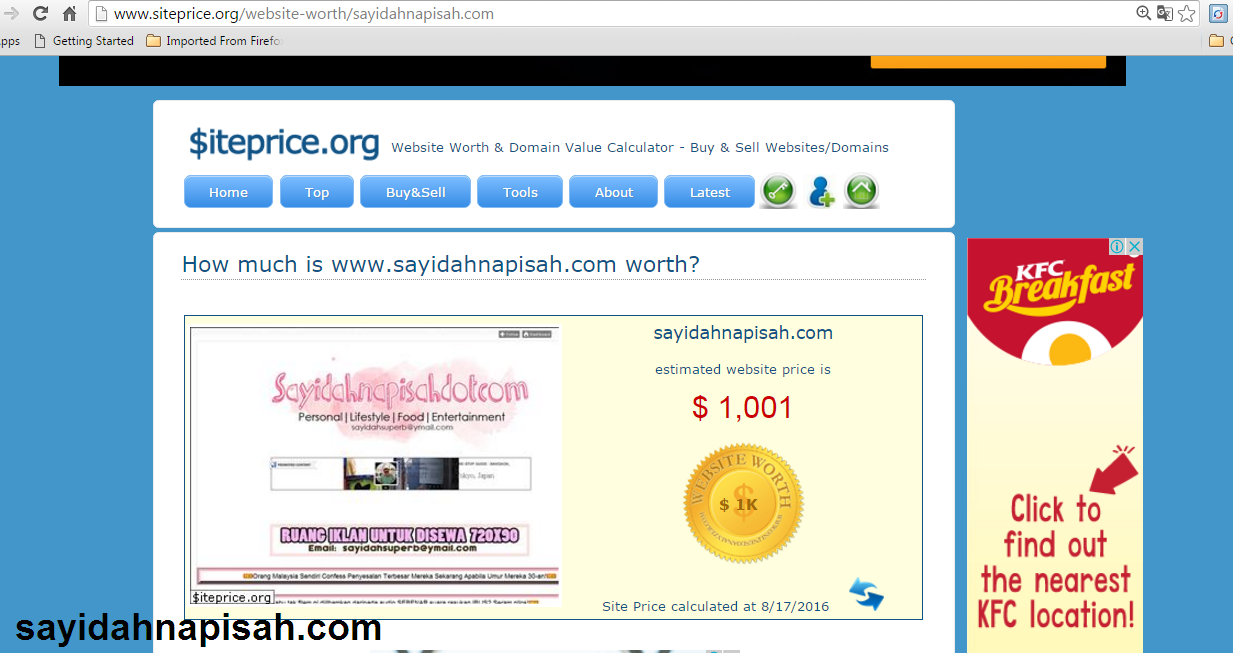 how much is www.sayidahnapisah.com worth?