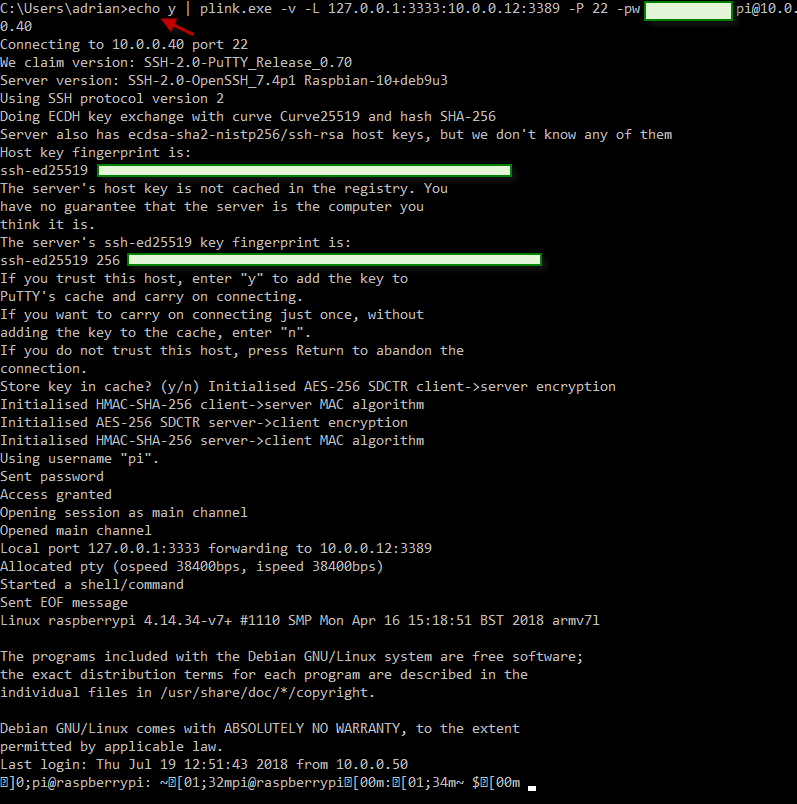 Plink SSH Auto aceptar hostkey fingerprint al crear un túnel local