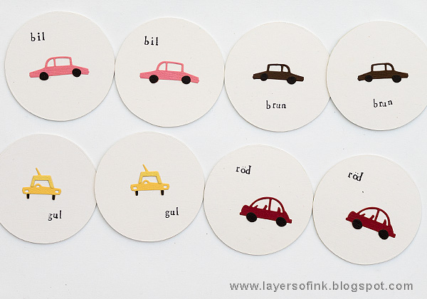 Layers of ink - Transportation Memory Game Tutorial by Anna-Karin with Tim Holtz Sizzix Cityscape Commute