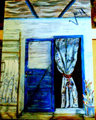 Marichu y sus cuadros: Uvas negras, ramito lila y casa azul