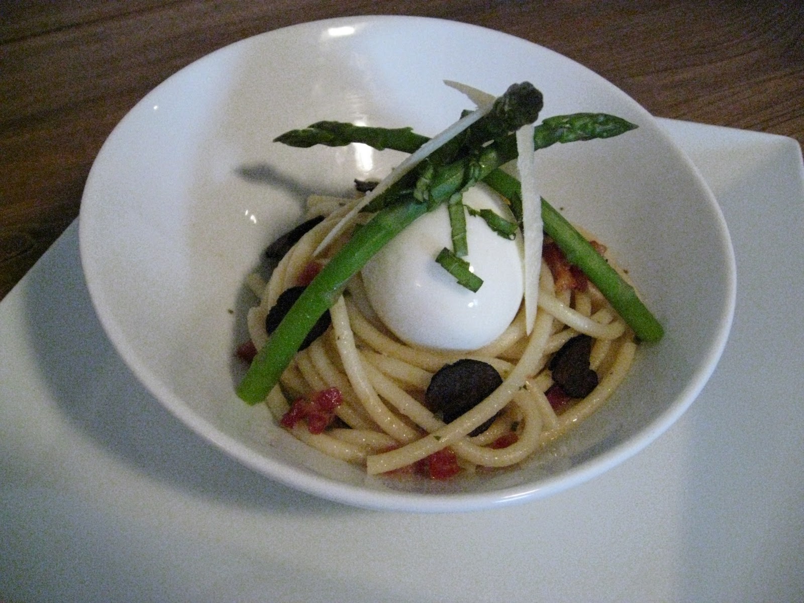 Sous Vide Siuda Bucatini with Soft Poached Egg, Asparagus, and Truffle