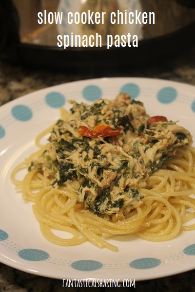 Slow Cooker Chicken Spinach Pasta #recipe #crockpot #chicken #pasta #FantasticalFoodFight