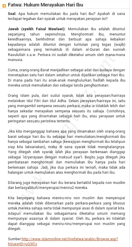 HUKUM SAMBUT HARI IBU HARI IBU DALAM ISLAM