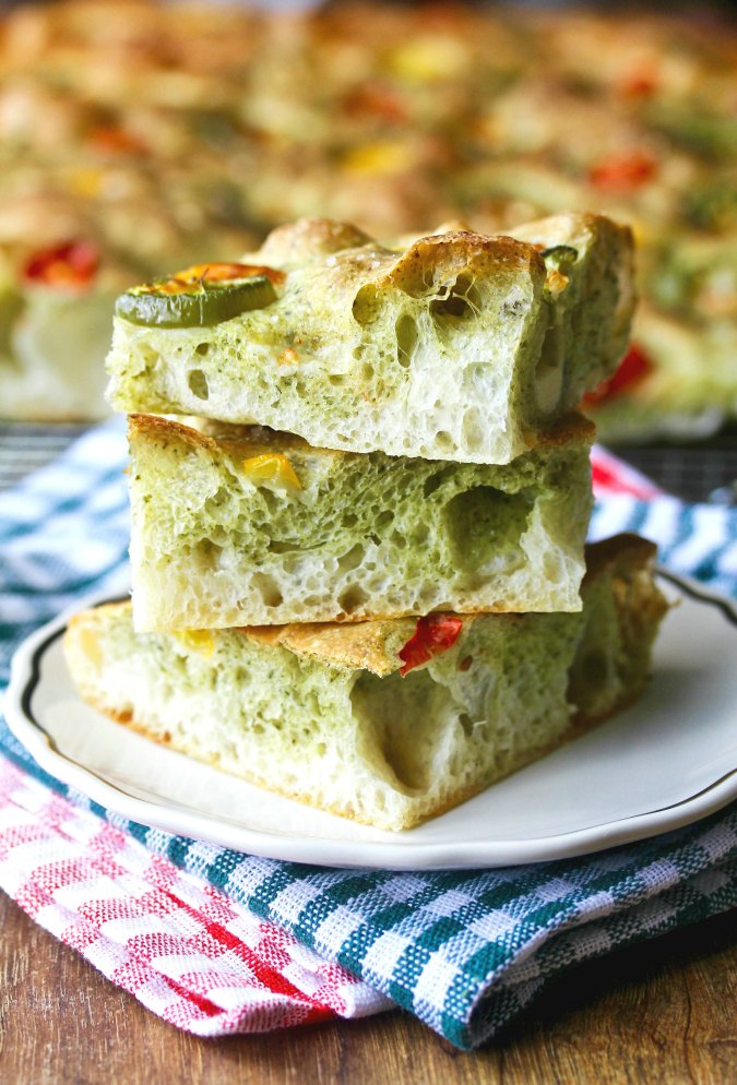 Cheesy Kale, Tomato, and Chile Focaccia Karen's Kitchen Stories