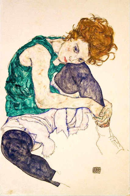 Egon Schiele, Seated woman with legs drawn up