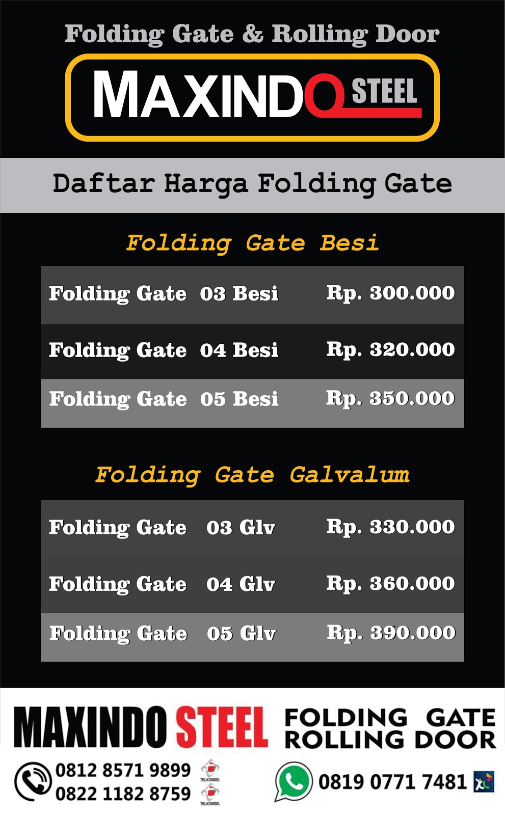 Harga Folding Gate Rolling Door Daerah Jawa Barat