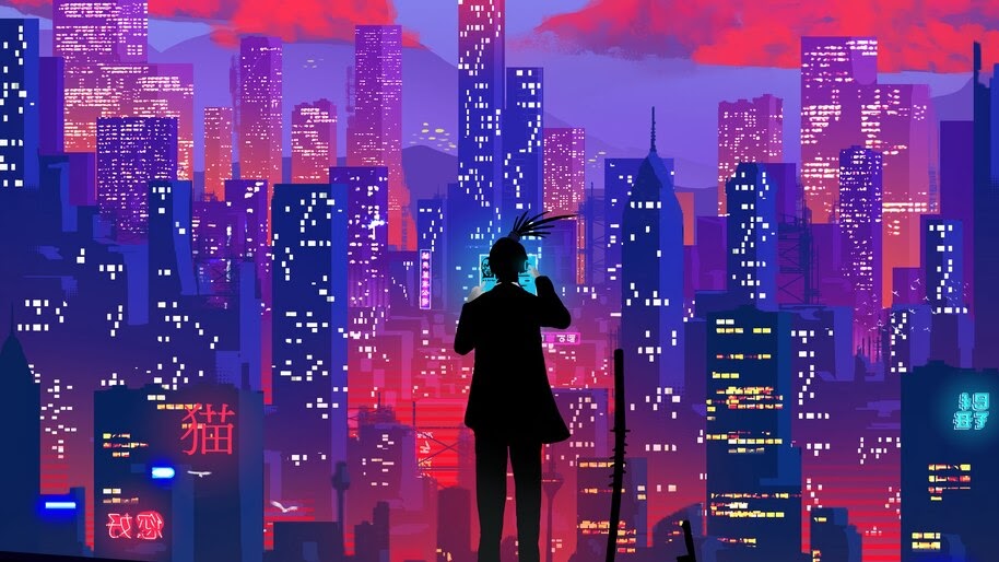 Night, City, Digital Art, Illustration, 4K, #4.2002