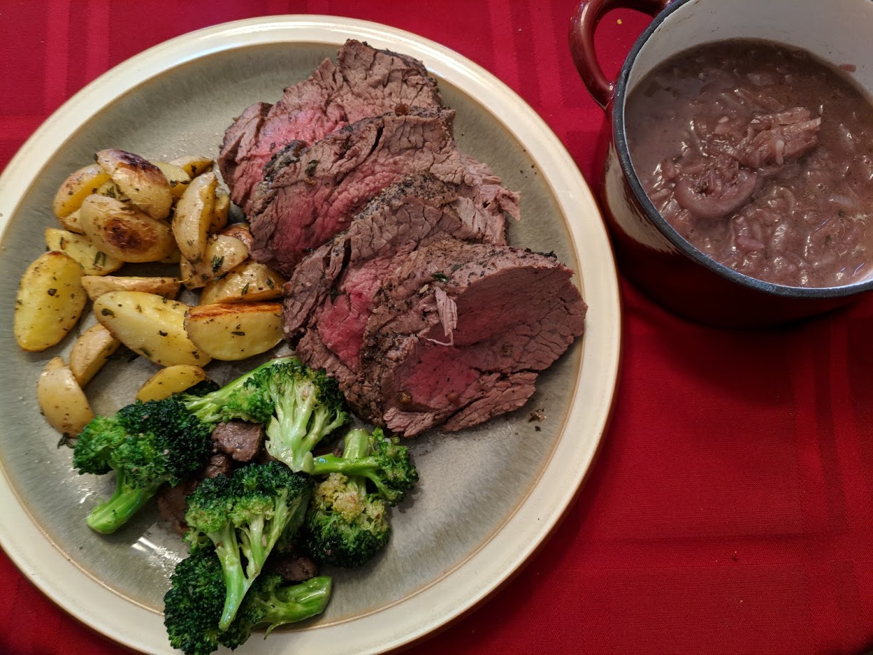 Chef Bolek Roasted Beef Tenderloin with French Onion Au Jus