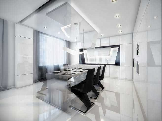 Futuristic black and white apartment concept