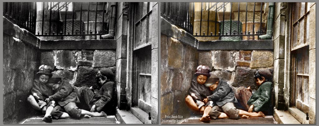 Children sleeping in Mulberry Street, color colorization colorized
