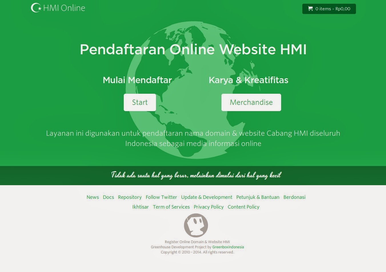 Website untuk layanan Pendaftaran Online Website HMI