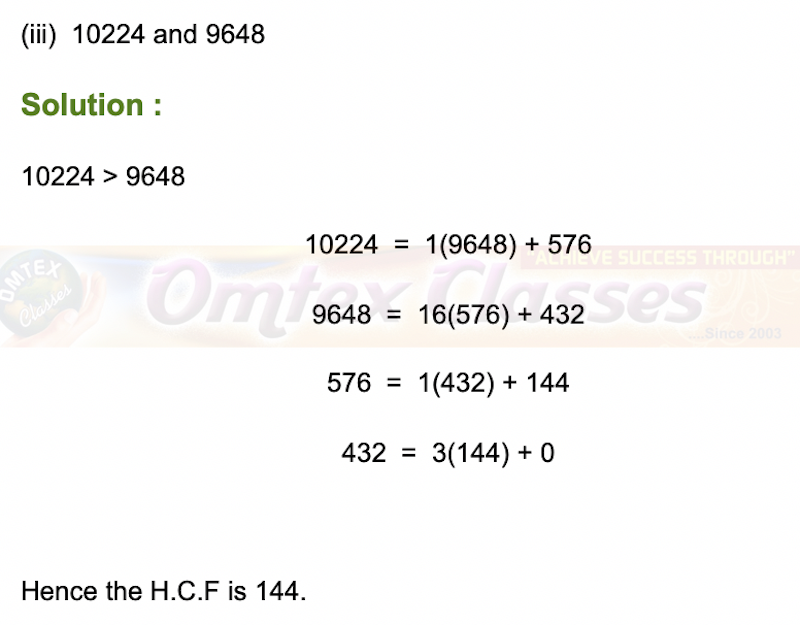 Use Euclid’s Division Algorithm to find the Highest Common Factor (HCF) of 10224 and 9648