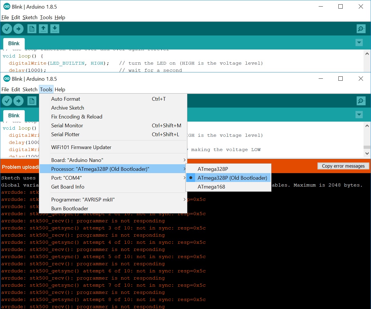 Arduino Nano nạp code không được