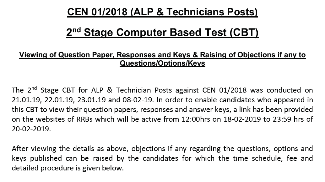 RRB ALP Technician Stage 2 answer key RRB ALP Technician Stage 2 answer key
