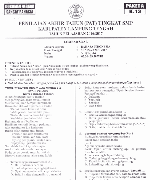 Kisi Kisi Bahasa Indonesia Kelas 7 Pas Kumpulan Kisikisi