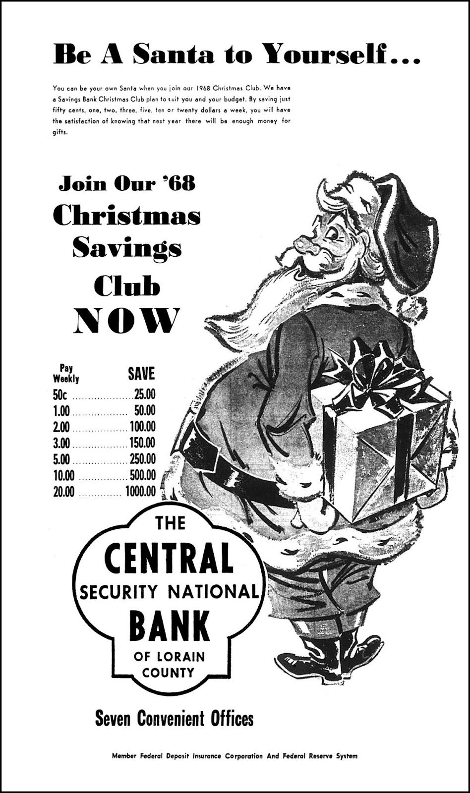 Brady's Bunch of Lorain County Nostalgia Central Bank Christmas Club Ads 1966 & 1967