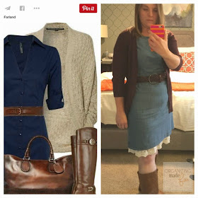 "Fashion Advice" from an organizing blogger :: OrganizingMadeFun.com -- chambray dress, cardigan, boots