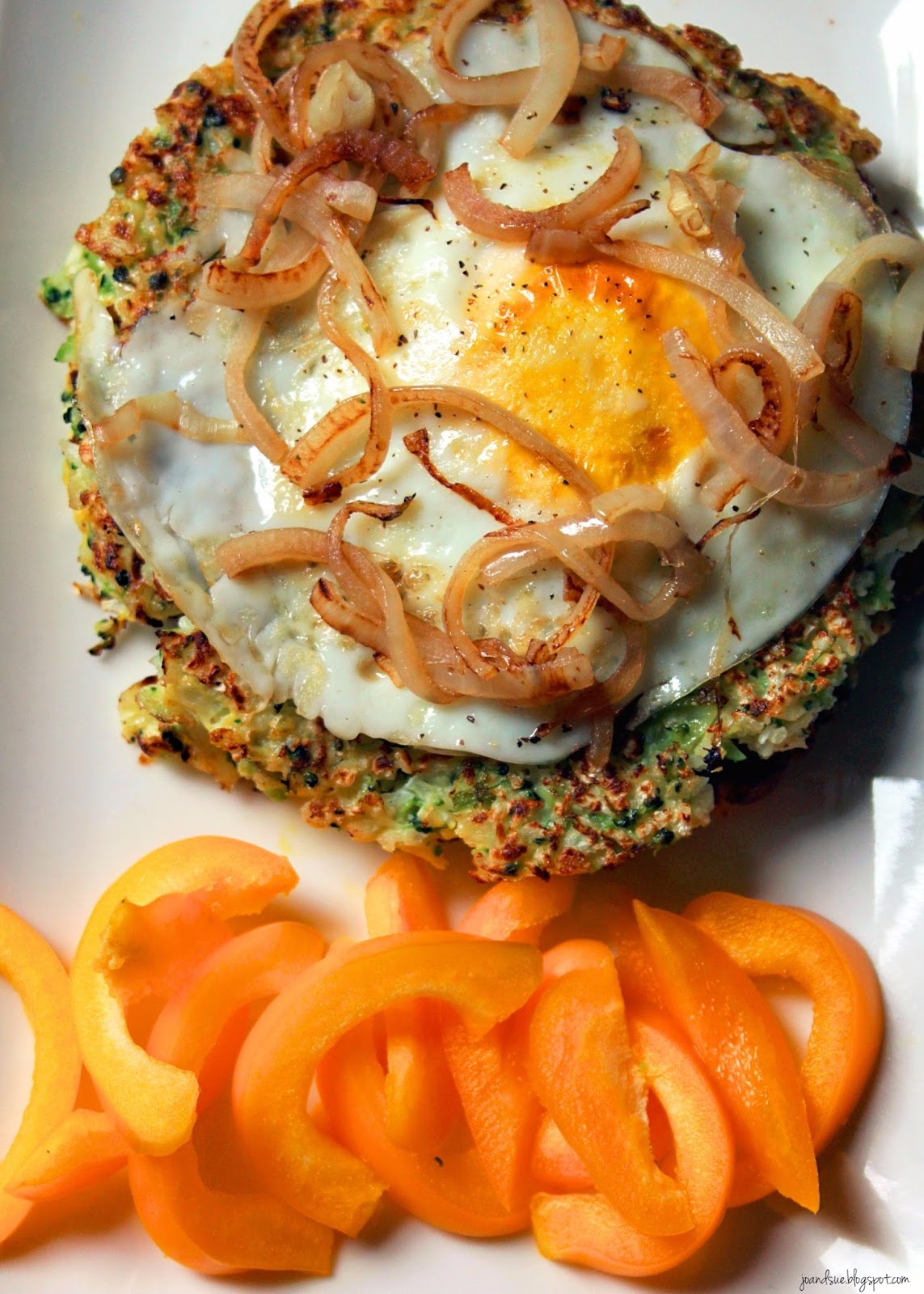 Jo and Sue Cauliflower Broccoli Pancakes with Fried Egg