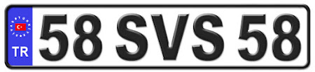 Sivas il isminin kısaltma harflerinden oluşan 58 SVS 58 kodlu Sivas plaka örneği