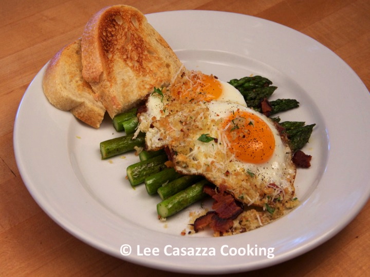 Big Mamma's Italian American Cooking PANROASTED ASPARAGUS WITH PANCETTA & FRIED EGGS