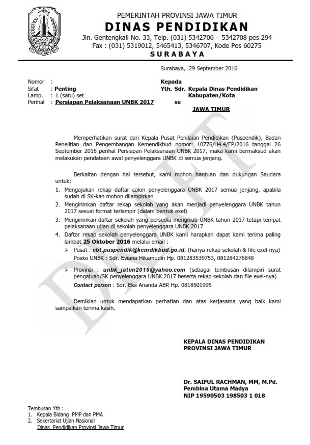 Contoh Surat Dinas Pendidikan Provinsi Jawa Timur