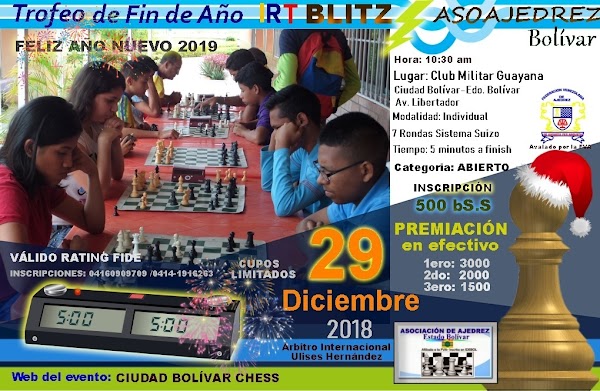 TROFEO DE FIN DE AÑO IRT BLITZ ASOAJEDREZ BOLÍVAR. RATING INTERNACIONAL TROFEO DE FIN DE AÑO IRT BLITZ ASOAJEDREZ BOLÍVAR. RATING INTERNACIONAL
