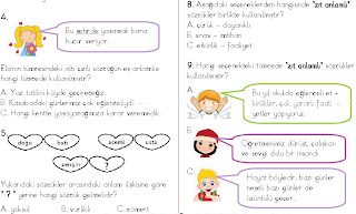 2. Sinif Türkçe Sözcükte Anlam Soruları Testi - Ders ve Çalışma Kitabı