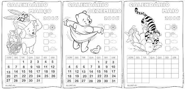 22 lindos calendários escolares ilustrados com Pooh e seus amigos