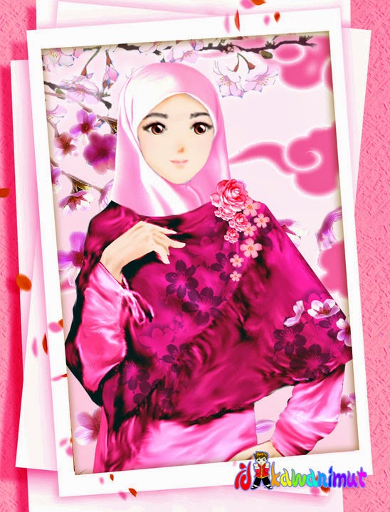  Kartun Wanita Muslimah Berjilbab Cantik dan Anggun - DP BBM Romantis