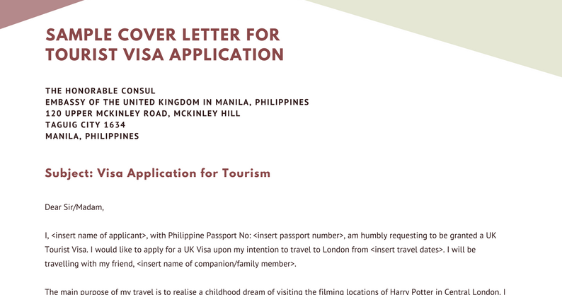 tourist visa cover letter to embassy