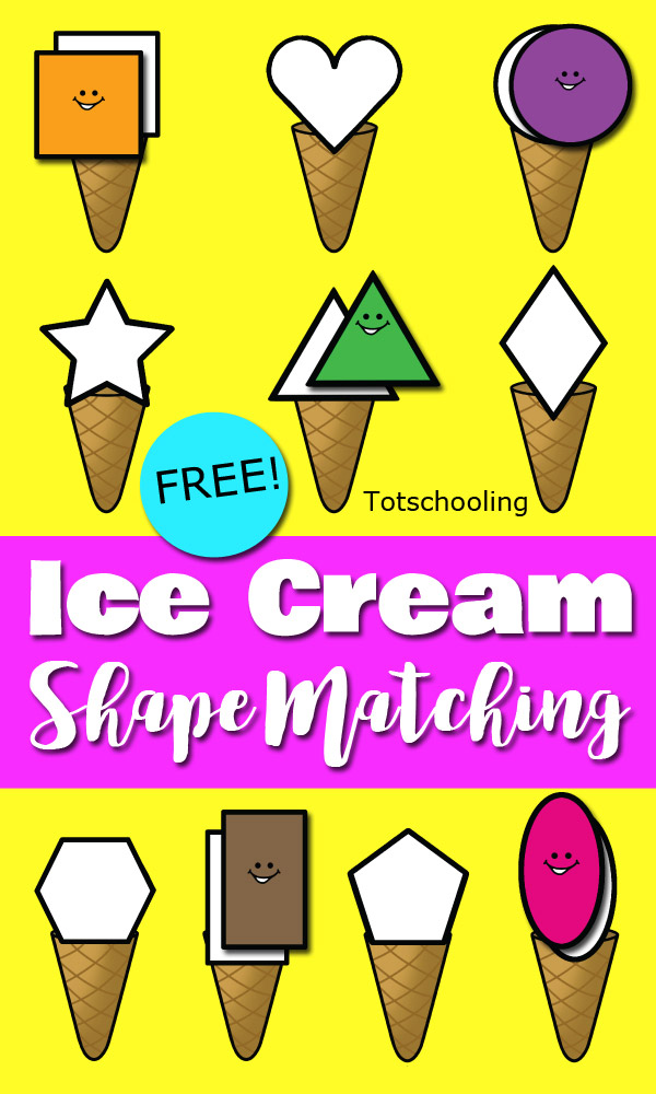 FREE Ice Cream themed shape matching activity for toddlers and preschoolers. Great file folder game or cut & paste activity for Summer learning!