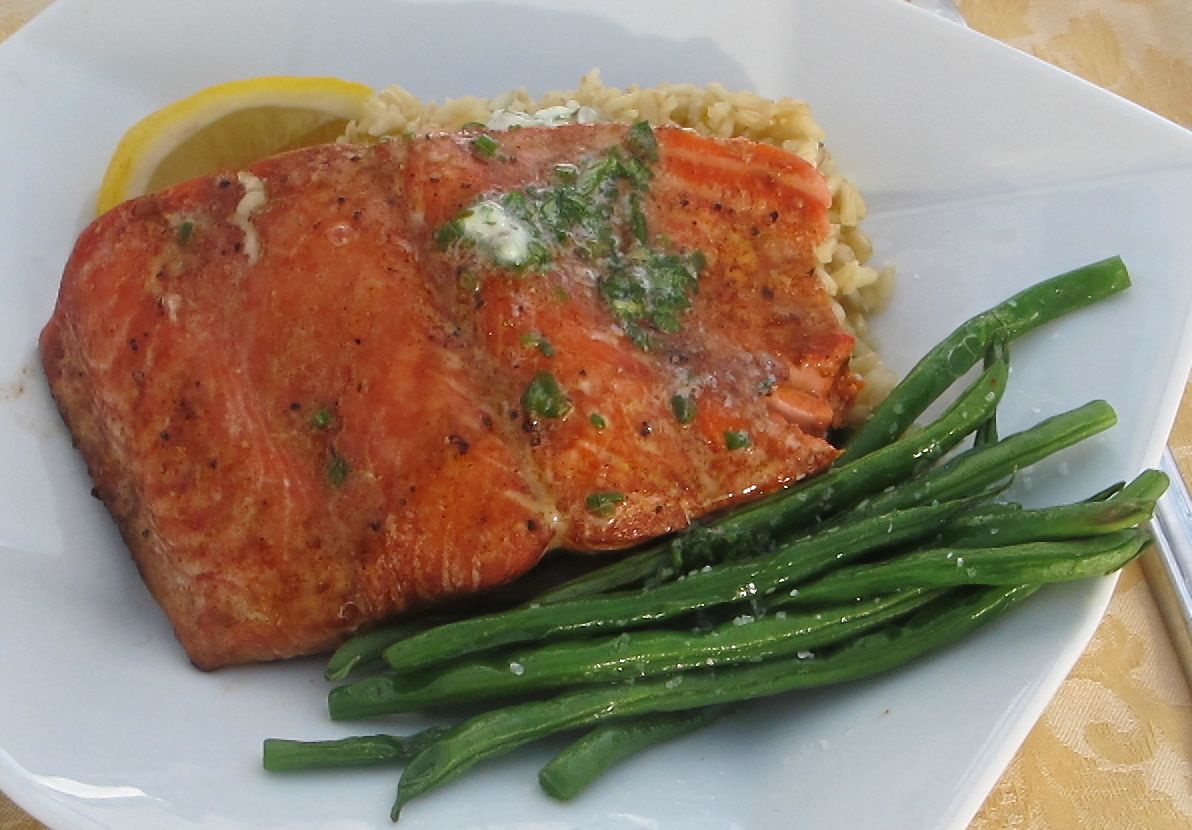Radiant Table Grilled Copper River Salmon with Chive and Basil Butter