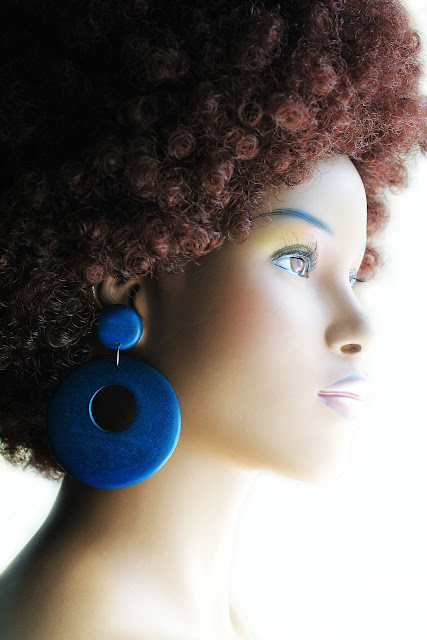 big blue african wood hoop earrings
