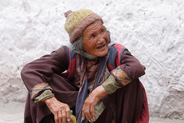 An elderly Buddhist local woman attending the Hemis Monastery Festival of Ladakh